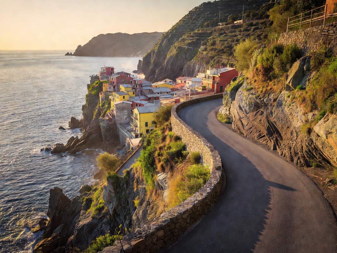 Cinque Terre coastal cliffside road in Liguria Italy